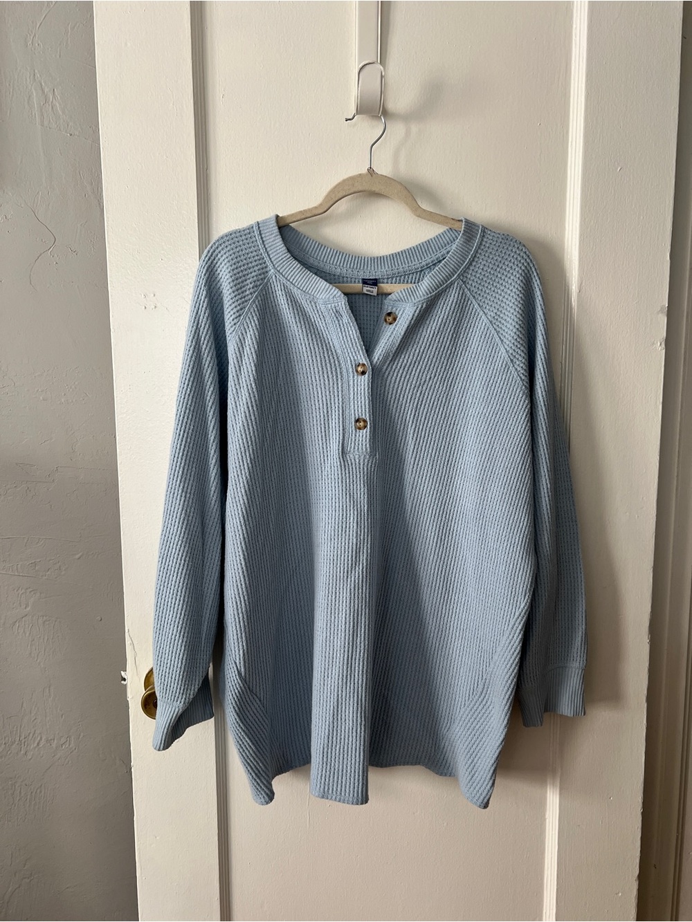 Old Navy Light Blue Women's Waffle Henley Sweater